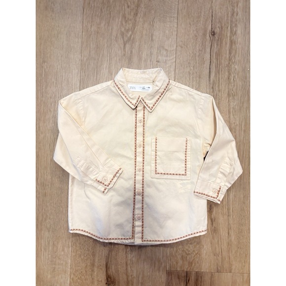 Zara Other - Zara Kids Cream Long Sleeve Shirt with Contrast Stitching Size 1.5Y / 86cm